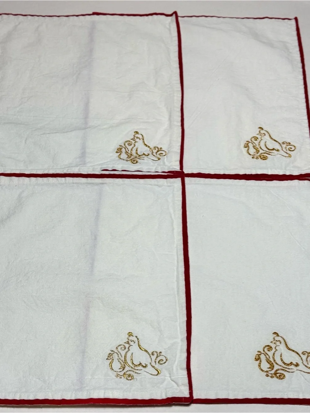 11 Charming Vintage White Cotton Embroidered Christmas Napkins Partridge Bird
